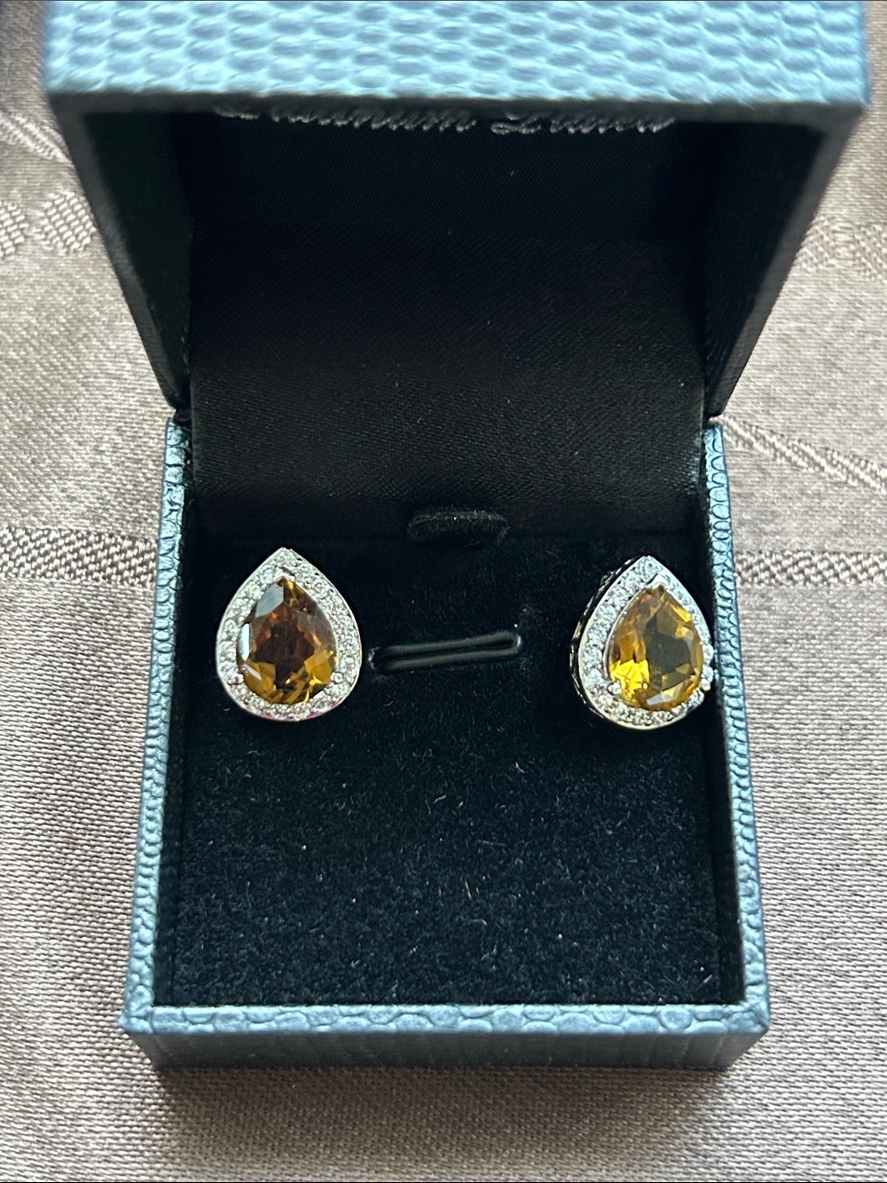 Amber Teardrop Halo platinum plated Stud Earrings - Women Jewelry